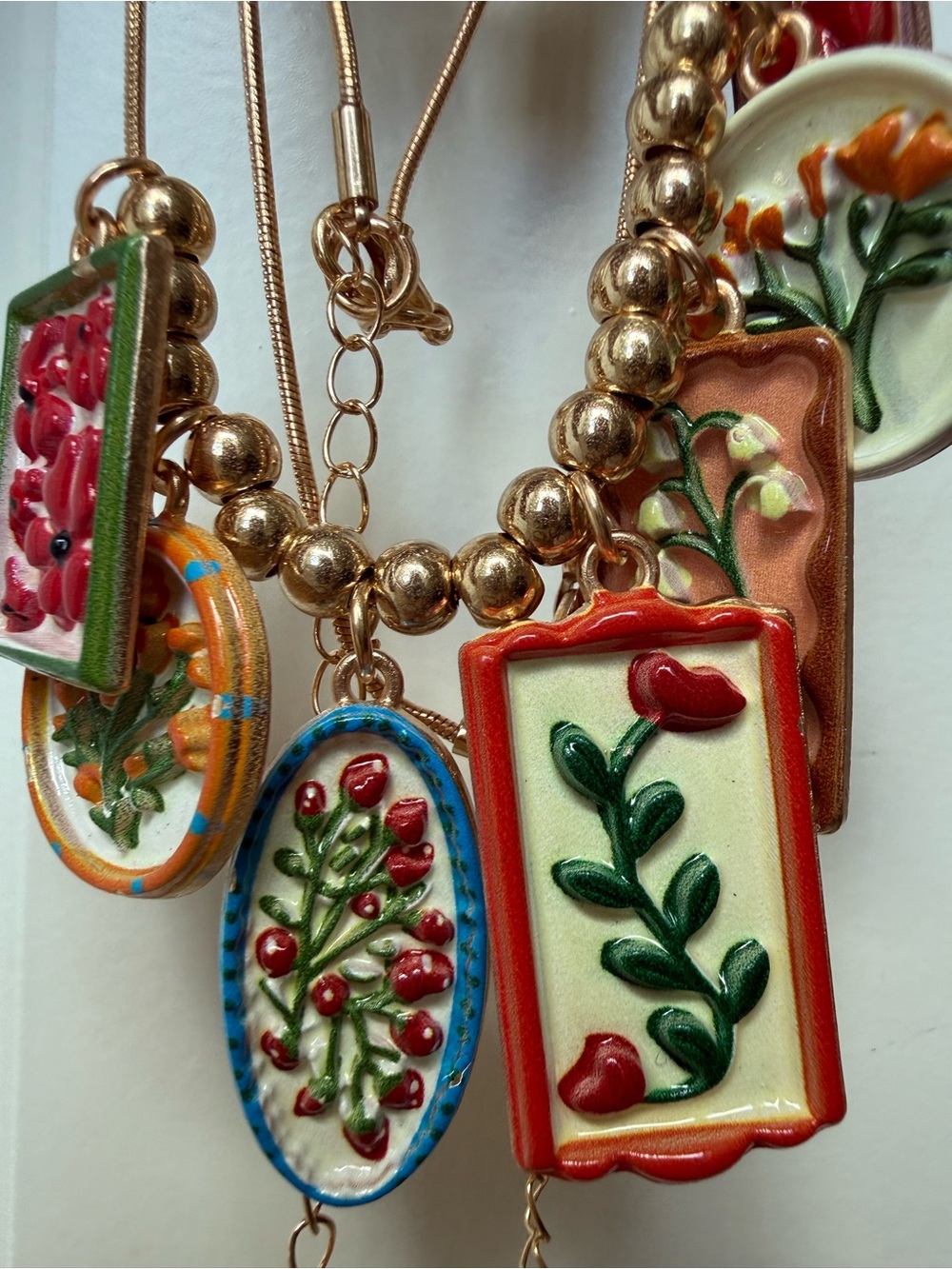 Gold Floral Multi-Pendant Necklace - Women Jewelry - Picture 5 of 5